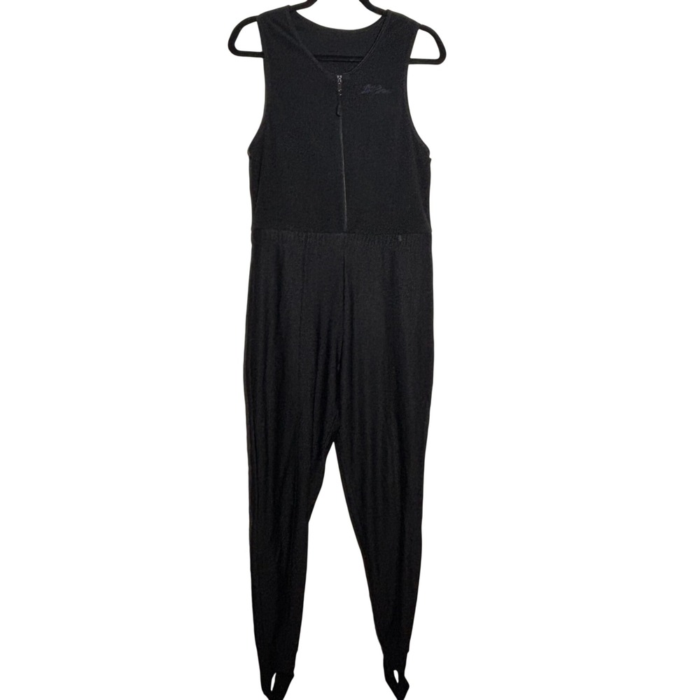LL Bean Vtg Womens Black Stirrup Ski Bib Jumpsuit Base Layer Fleece Medium USA - Picture 2 of 16